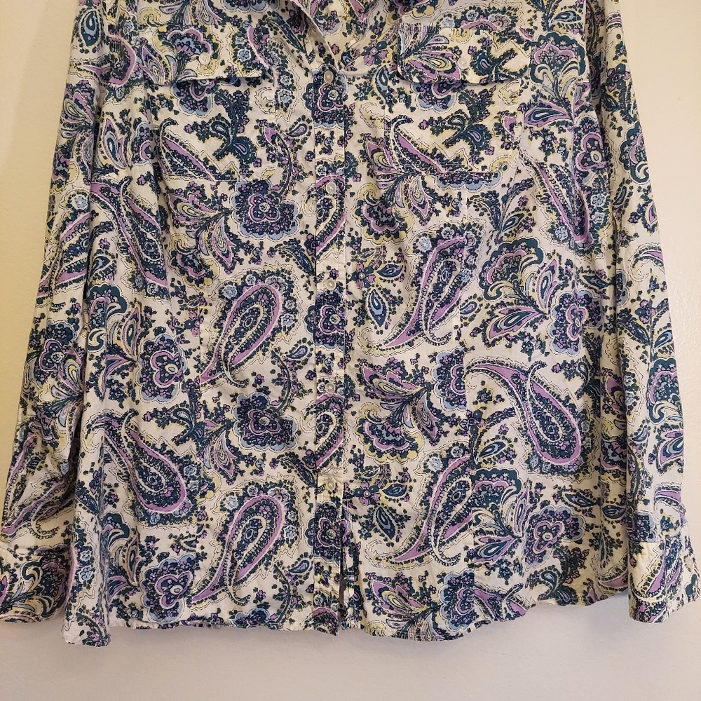 Talbots White Purple Paisley Lightweight button down long sleeve Top. Size 18W - Picture 3 of 10